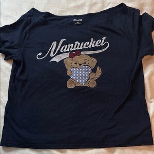 Hollister Navy Tee with Nantucket Bear Graphic
